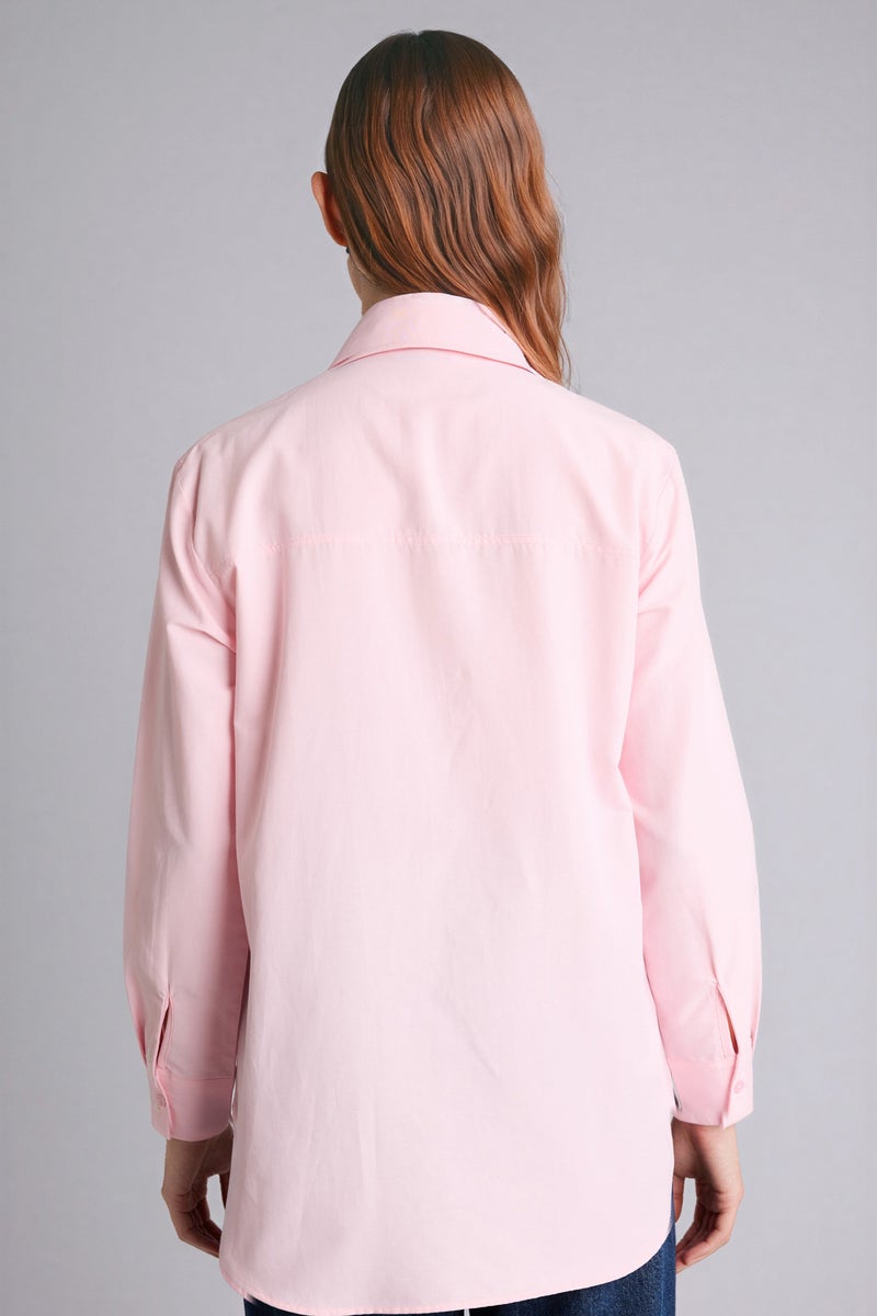 DeFacto Pink Woman Regular Fit Poplin Long Sleeve Tunic Casual - Image 4